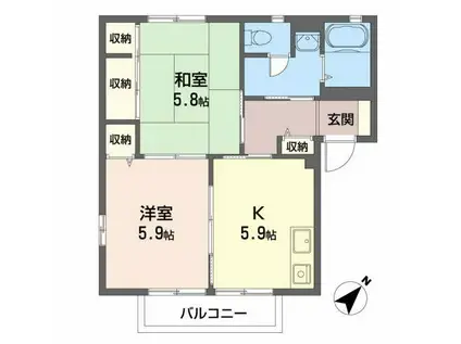 パステル・コートB(2K/1階)の間取り写真