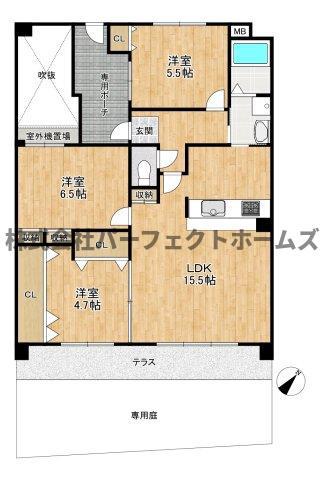 ダイアパレス枚方山田池公園(3LDK/1階)の間取り写真