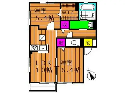 メゾン パレット西阿知A棟(2LDK/1階)の間取り写真