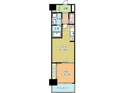 ERUZAGLANZ黄金(1LDK/13階)の間取り写真