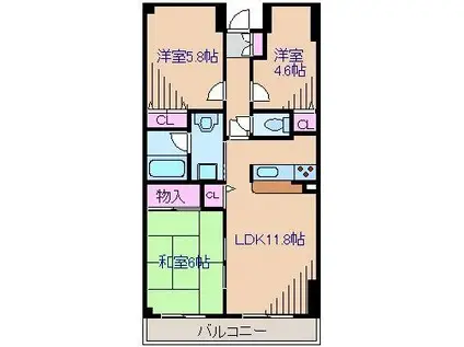 北寺尾大滝マンション(3LDK/4階)の間取り写真