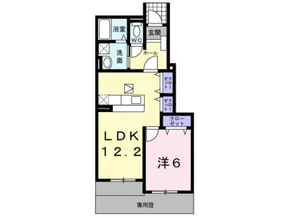 ウエスト・ヴィオラ・カーサII(1LDK/1階)の間取り写真