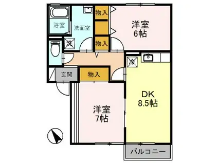 コーポグランデB棟(2DK/1階)の間取り写真