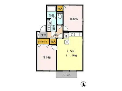 カトルセゾンB(2LDK/1階)の間取り写真