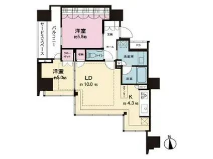 パークタワー芝公園(2LDK/23階)の間取り写真