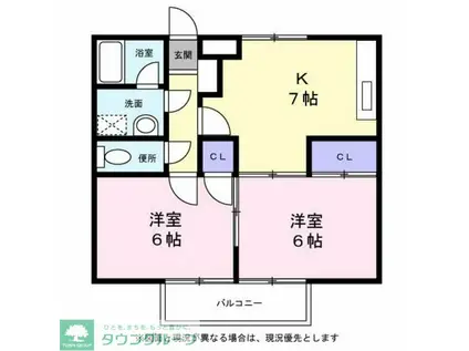 シティーハイツ チューリップ(2DK/1階)の間取り写真