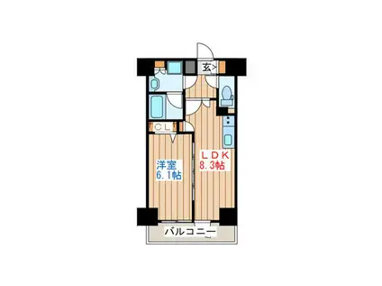 グランドロアール仙台西公園(1LDK/13階)の間取り写真