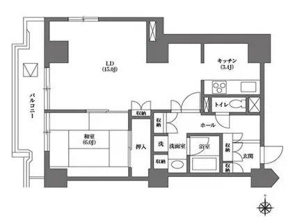 文京グリーンコート ビュータワー本駒込B(1LDK/2階)の間取り写真