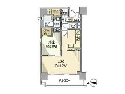 プレサンスロジェ泉(1LDK/15階)の間取り写真