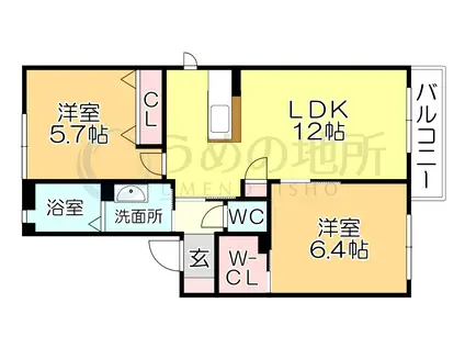 ボヌールK B棟(2LDK/2階)の間取り写真