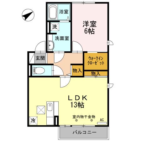 イーストヒルズ高松F(1LDK/1階)の間取り写真