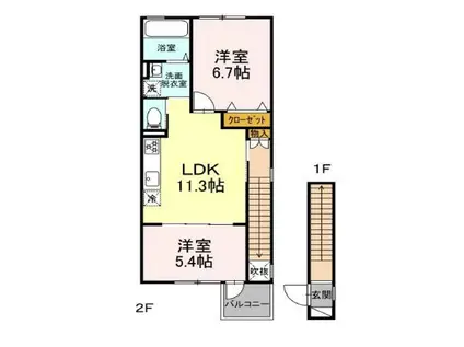 グランヒル八山田(2LDK/2階)の間取り写真