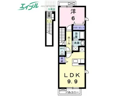 スイフヨウ B(1LDK/2階)の間取り写真