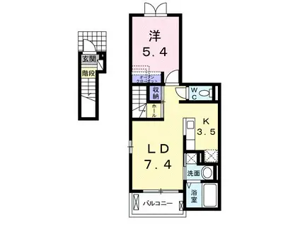 ソレイユ(1LDK/2階)の間取り写真