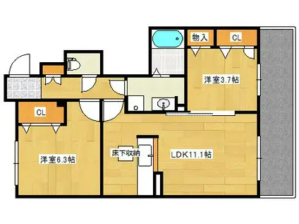 YSGARDEN古江東 壱番館(2LDK/1階)の間取り写真