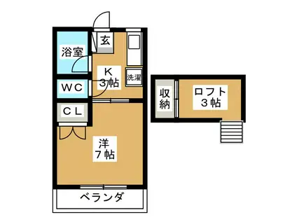 ビューハイム(1K/2階)の間取り写真
