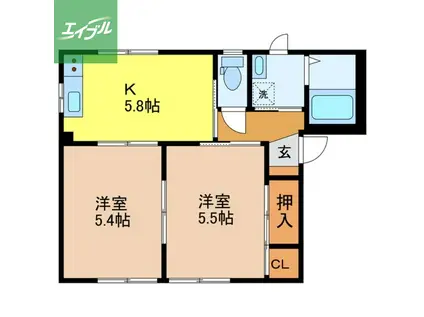 ドミール(2K/1階)の間取り写真