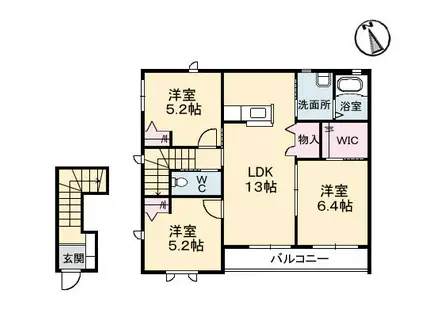 メゾンベールB棟(3LDK/1階)の間取り写真