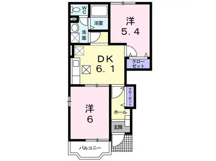 メイプルタウンB棟(2DK/1階)の間取り写真