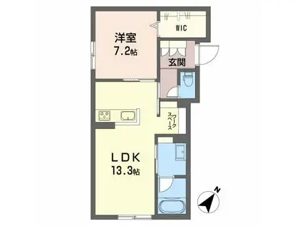 アンソレイエ古江(1LDK/1階)の間取り写真