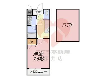 フジパレス北王子(1K/2階)の間取り写真