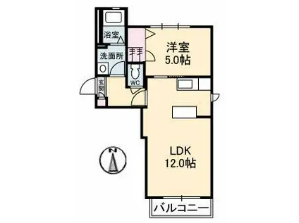 ラ・パルテール百間川 七番館(1LDK/2階)の間取り写真