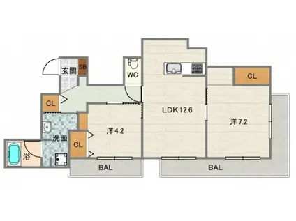 ソレイユ播磨町(2LDK/3階)の間取り写真