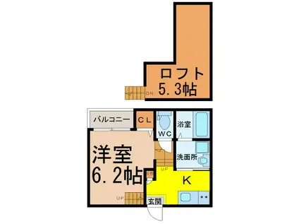 アークルミエール(1K/2階)の間取り写真