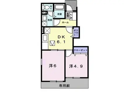 サン・カンナB(2DK/1階)の間取り写真