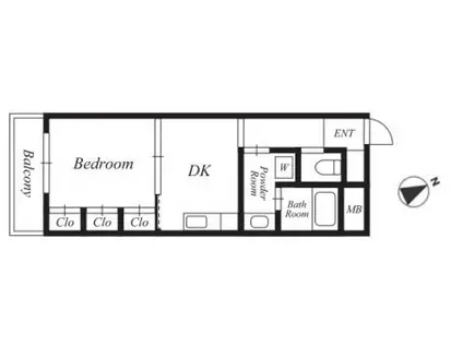 ヴァンベール青葉台(1DK/4階)の間取り写真