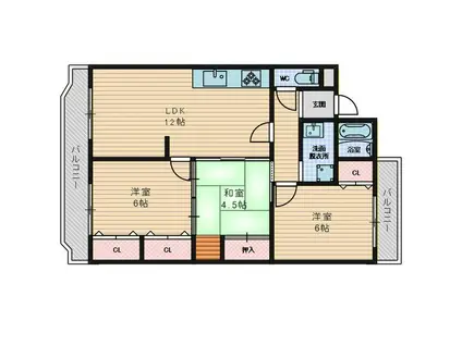 ユニーブルマンション原パークII(3LDK/4階)の間取り写真