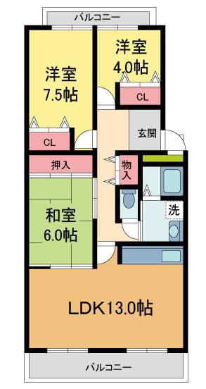 エスペランサ宝塚弐番館(3LDK/3階)の間取り写真