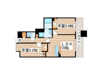 パークフラッツ五橋(2LDK/9階)の間取り写真