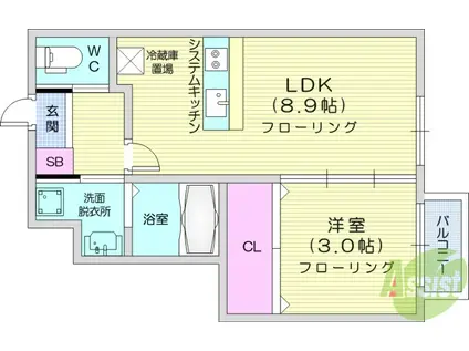 キララ鈎取本町2(1LDK/1階)の間取り写真