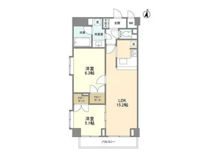 グランハイツ南雪谷(2LDK/3階)の間取り写真