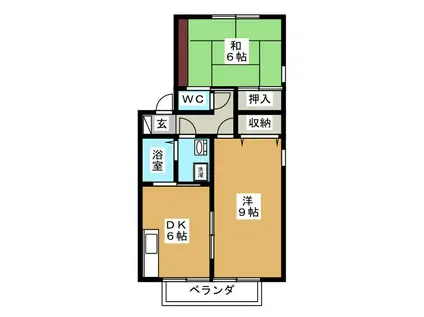 グレイス・ランド B棟(2DK/1階)の間取り写真