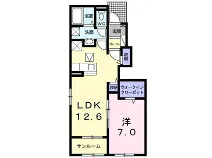 ラルーチェ畠敷 II(1LDK/1階)の間取り写真