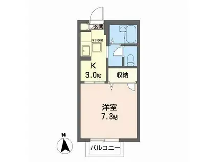 レインボー・IIIA(1K/1階)の間取り写真