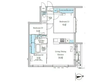 デュオフラッツ千歳船橋(3LDK/4階)の間取り写真