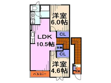 プリムローズ(2LDK/2階)の間取り写真