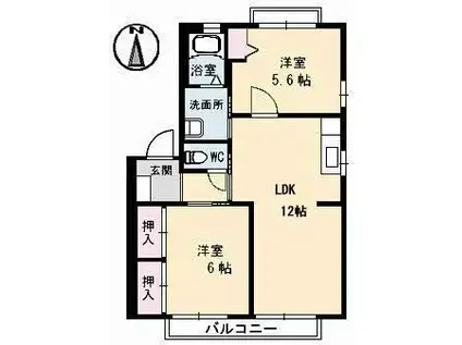 ディアス庭瀬A(2LDK/2階)の間取り写真