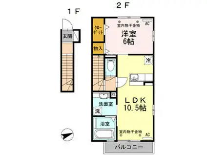 インコントロ A棟(1LDK/2階)の間取り写真