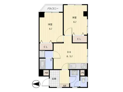 ハイムNY(2DK/1階)の間取り写真