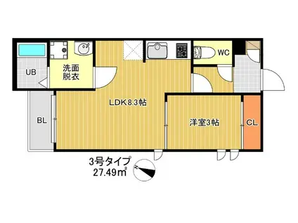 G-SMART 別府 TERRACE(1LDK/2階)の間取り写真
