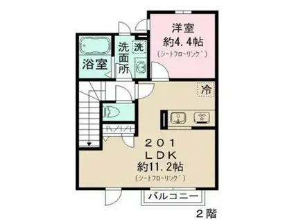 ノース HILL(1LDK/2階)の間取り写真