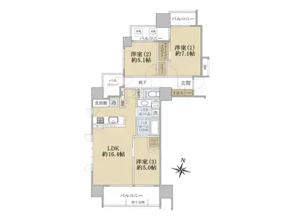 シティハウス北24条(3LDK/11階)の間取り写真