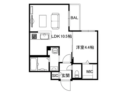 ブランシャールCHATELET琴似サウス R8年8月26日入居開始(1LDK/4階)の間取り写真