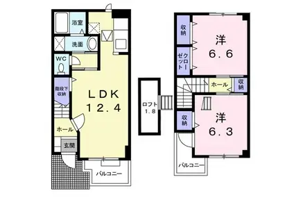 ネオハイムB(2LDK/1階)の間取り写真