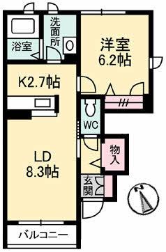 カーサフェリオ(1LDK/1階)の間取り写真