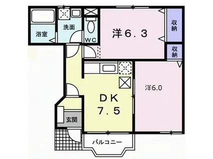 フロレスタA(2DK/1階)の間取り写真